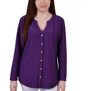 NY Collection Petite Long Sleeve Honeycomb Tunic Top Size PM